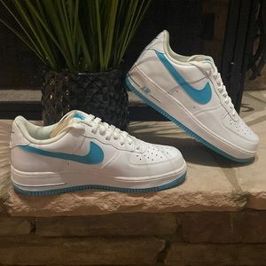 Air Force 1s white light blue